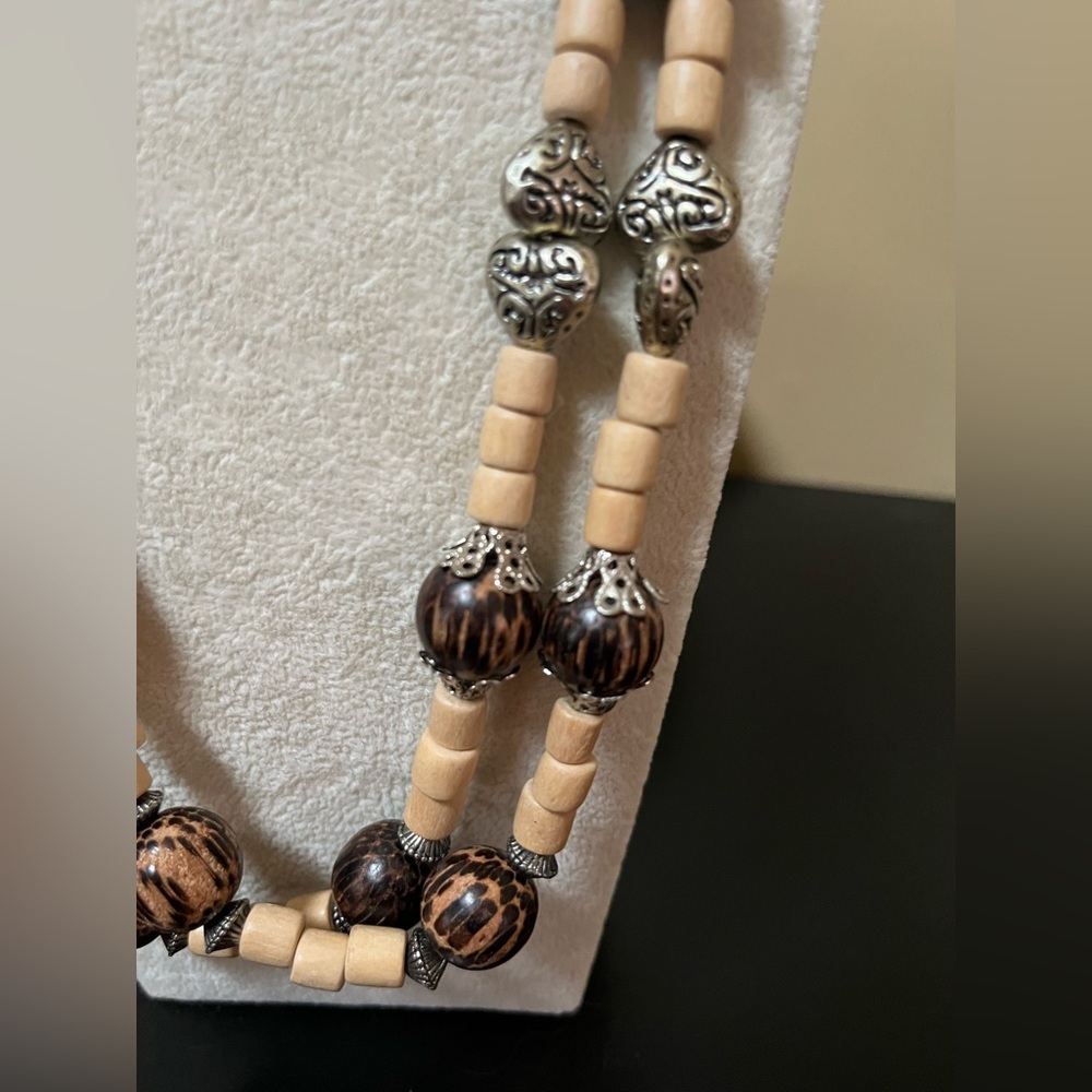 Vintage Silver Brown beaded Necklace Adjustable Closure Bohemian - Picture 12 of 12
